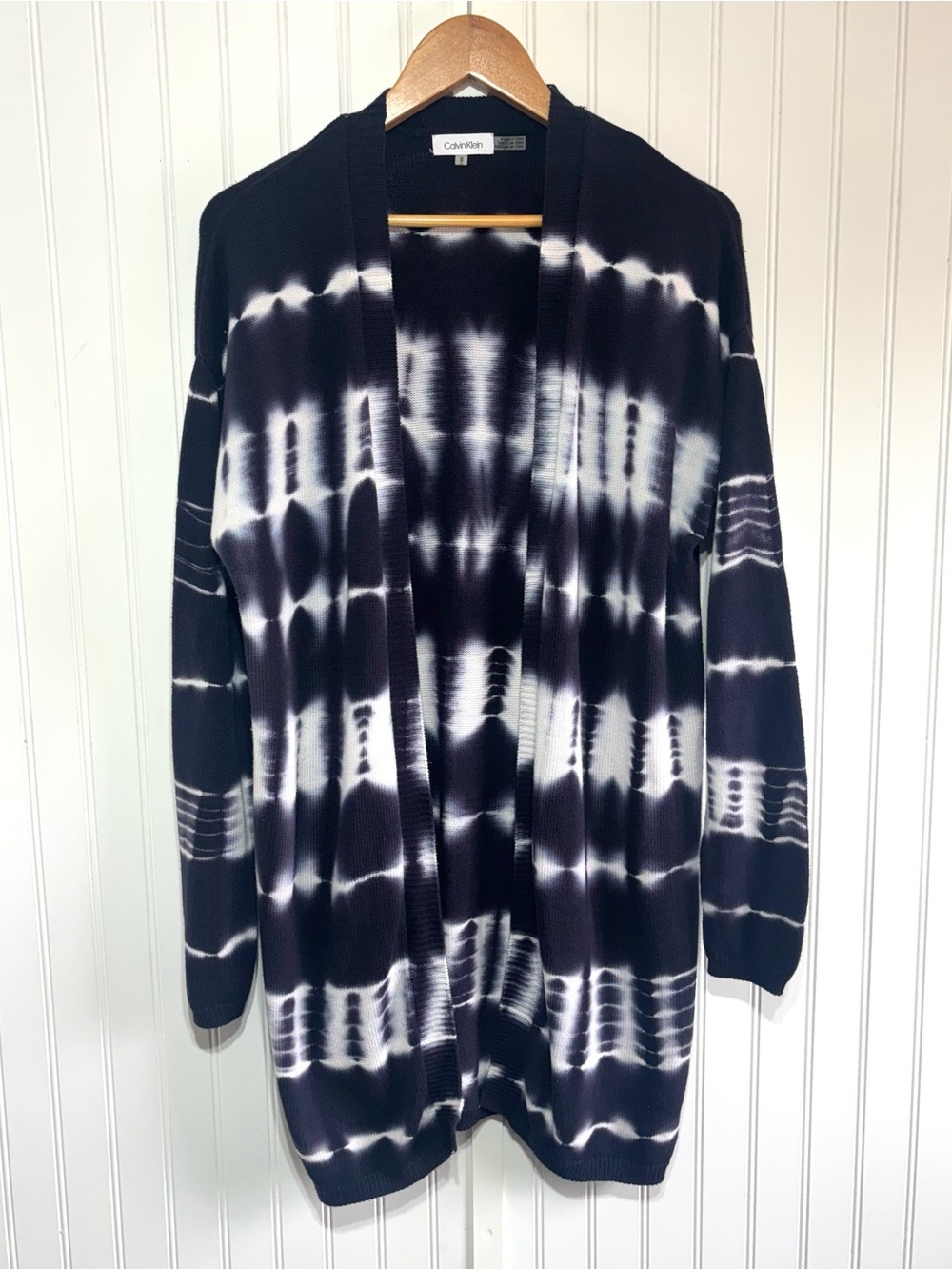 Calvin Klein Navy Tie Dye Open Front Cotton Cardigan Sweater Size M Americana